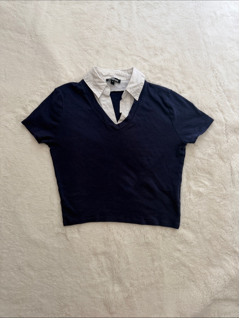 Tommy Bahama Navy Short-Sleeve V-Neck Top with White Collar Detail